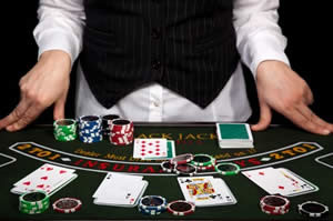Las Vegas Black Jock Dealer Dealing Cards Photo
