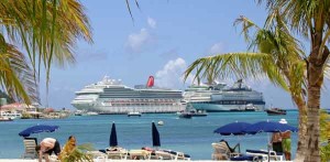 Two Luxury Cruise Ships at Port in Caribbean